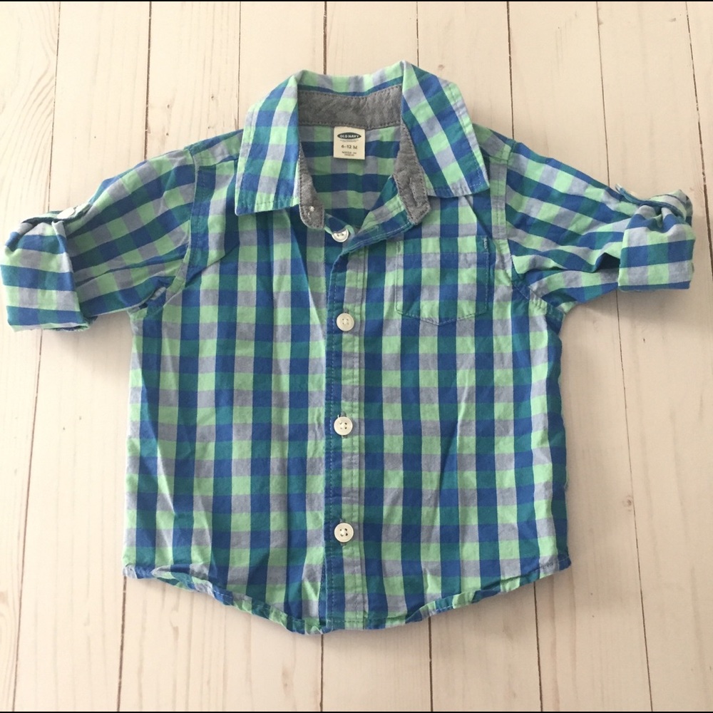 EUC Old Navy Plaid Shirt Baby Boy Size 6-12 Months